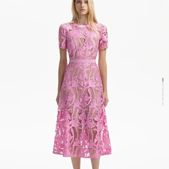 NWT SELF PORTRAIT PINK LACE MIDI DRESS SIZE 8 - Picture 1 of 11